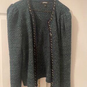 Express Women's Teal Cardigan with Chain Detail